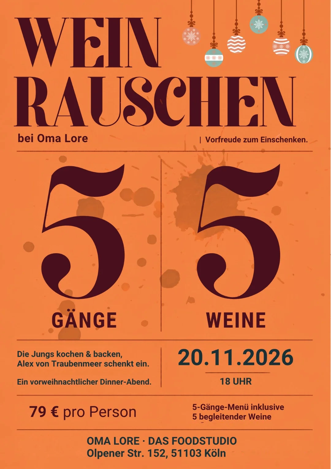 Weinrauschen bei Oma Lore | 5 Gänge, 5 Weine